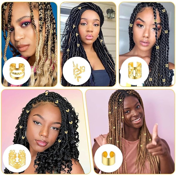 Hårringar för Dreadlocks Hårflätor Ihåliga Hår Hårnål Ring Flätor Pärlklämma Manschetter R2o5 Golden One size