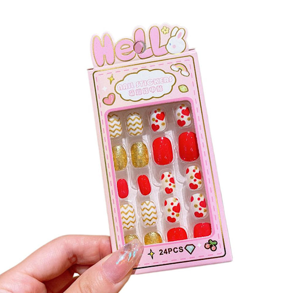 Set Flicknaglar för Flickor Barn med Lim DIY Falska Naglar Sött Mönster Falska Nagelklistermärken Q7d6 style 6 24pcs