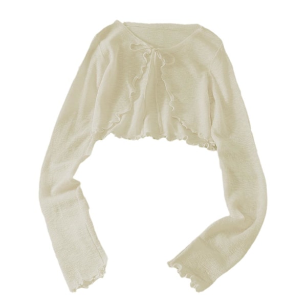 Dam Ice Silk Långärmad Kofta Snörning Solskyddande Sommarsjal Stickad Kort Kappa beige average
