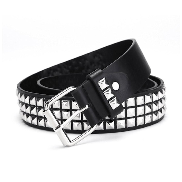 Punk Rock Silver Svart Metall Nitar Pyramid Studs Svart Läder med Bälte. White One size