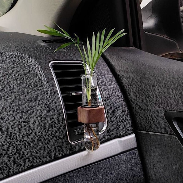 Bil Luftventil Blomvas Klämma, Bil Förökningsvas Ventilklämma, Retro Trästativ Växthållare, Bil Förökningsvas Ventilklämma, Klämmor till Alla Ventiler BrownD Circular 2pcs
