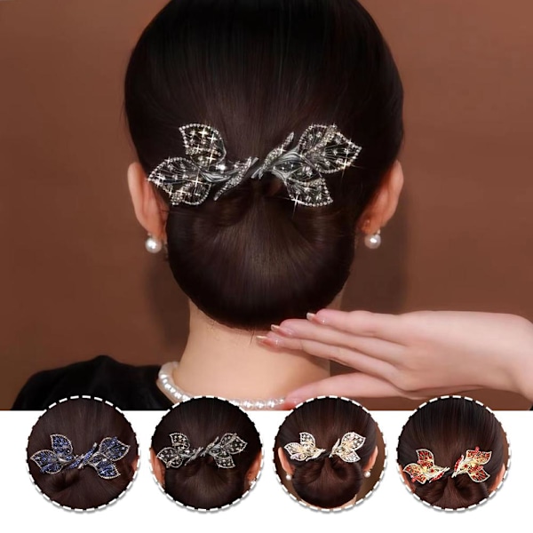XDGJTBFMY Hårklämma med Strassblomma, Hårklämma för Bollfrisyr, Hårknutrullare med Blomma, Lat Hårcurler Deft Bun Maker, Elegant Ha gold one-size 4pcs