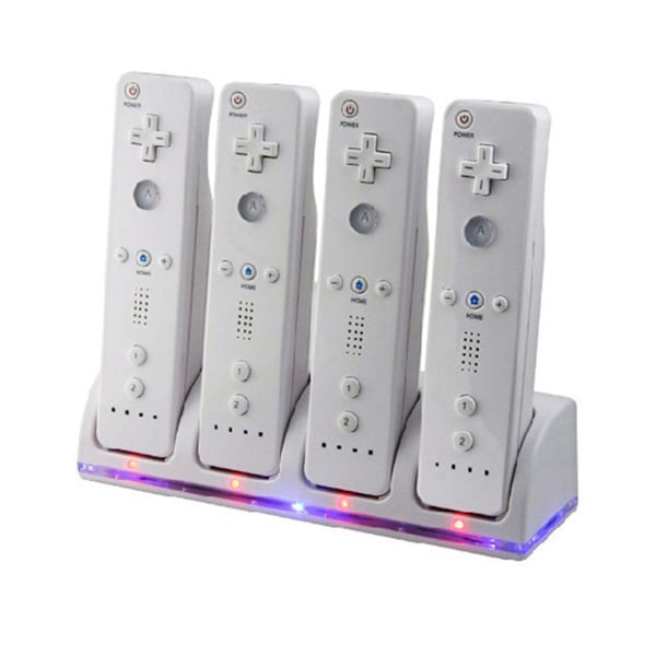 4-i-1 Laddningsstation för Wii & Wii U Fjärrkontroll, Laddare med 4 Uppladdningsbara Batteripaket, 4-Portars Laddningsstation + 4st 2800mAh Rep white 1pcs
