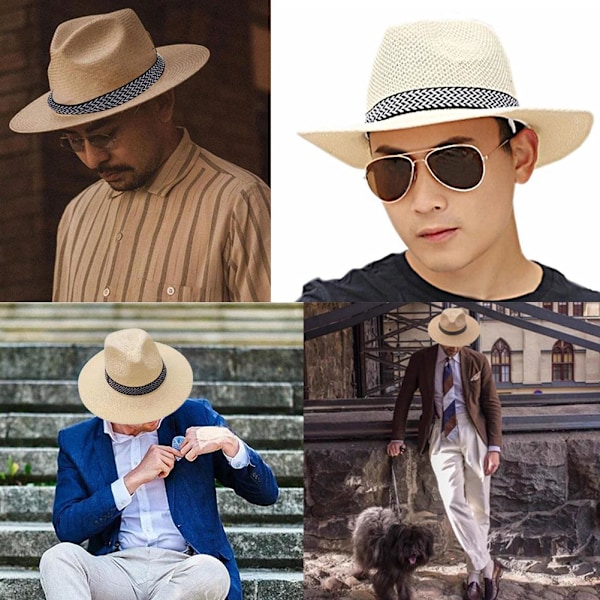 Herr Dam Vikbar Strå Panama Stil Solhatt Sommar Slapp Hatt, Strand S7B2 khaki one size