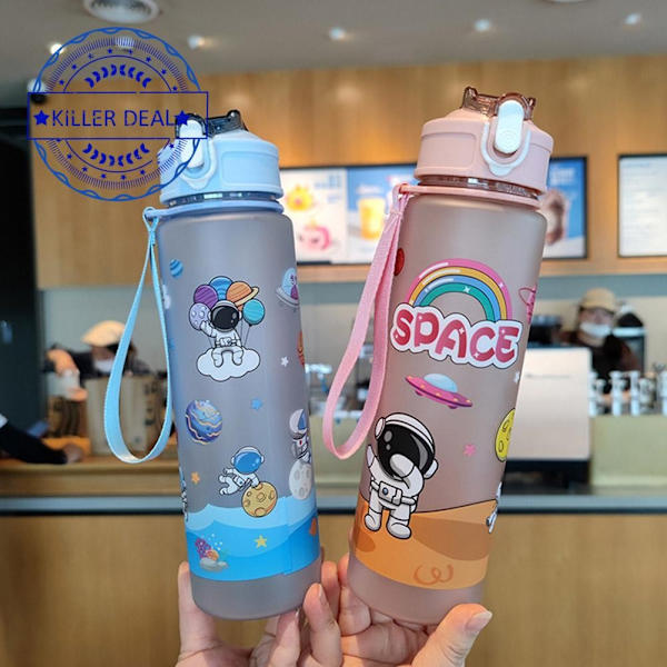 800ml Tecknad Rymdman Sugrör Vattenflaska Barn Utomhusflaska Hög Kapacitet Portabel Läcksäker S6r1 pink 800ml