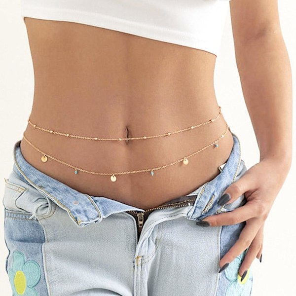 Enkel Dubbel Lager Glänsande Midjekedja För Kvinnor Modeaccessoarer S4b8 Golden 1pcs