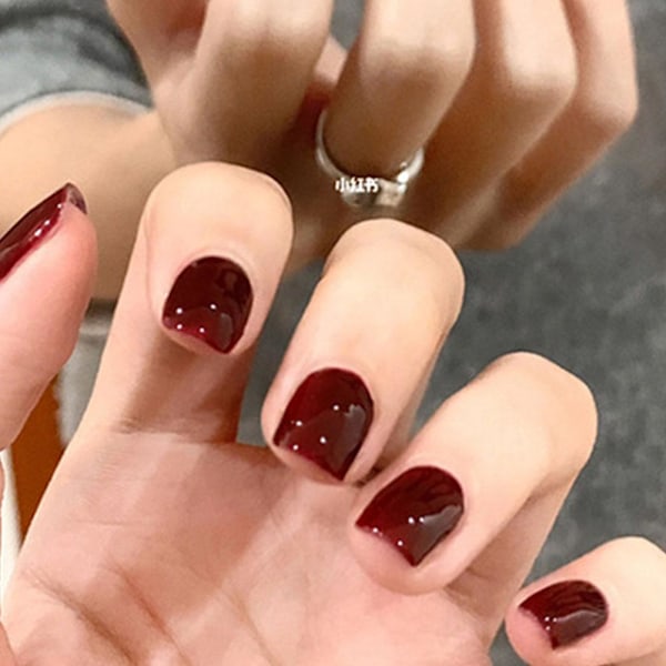 24 st Franska Lösnaglar Lång Mandel Enkla Nagelspetsar Körsbärsfärg Löstagbara Falska Naglar För Kvinnor Klassisk Rödvin Röd Medium Längd Manikyr style 4 1set