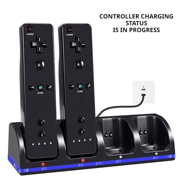 4-i-1 Laddningsstation för Wii & Wii U Fjärrkontroll, Laddare med 4 Uppladdningsbara Batteripaket, 4-Portars Laddningsstation + 4st 2800mAh Rep white 1pcs