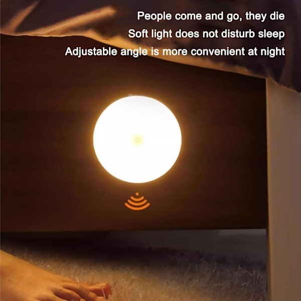 Uppladdningsbar Rörelsesensor Nattlampa, Rörelsesensor Lampa Inomhus, Sladdlös Batteridriven LED Nattlampa med Fäste, Auto-På/Av Liten Ni Warm light 1pcs