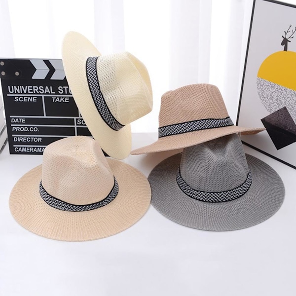 Herr Dam Vikbar Strå Panama Stil Solhatt Sommar Slapp Hatt, Strand S7B2 khaki one size
