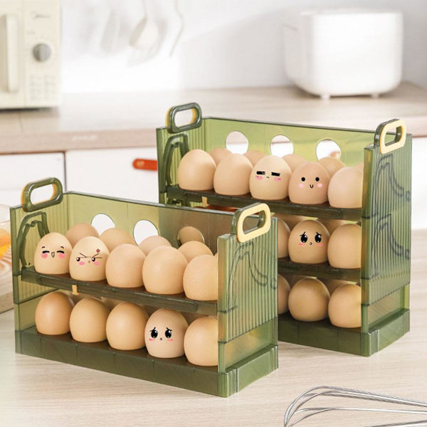 Vändbar Ägg Kylskåpsorganisatör 20/30 Kapacitet Klar Förvaring Kylskåp/s N8X8 greenB three-tier