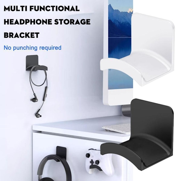 1x Hörlurshängare Under Skrivbord Krok Headset Display Ny Väggmonteringshållare -AU.  White 2pcs