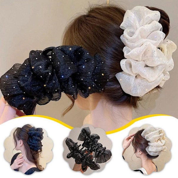 Kvinnor Rosett Bubbla Hårklämma Elegant Stora Hårspännen Klämma Tillbehör US black one-size
