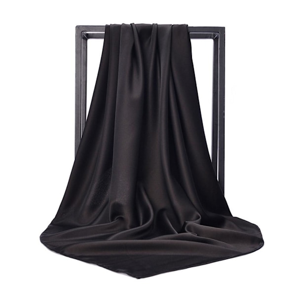 90 cm Dam Sidensatin Sjal Färg Hijab Huvudduk Hårinpackning r F1Y2 black 90*90cm