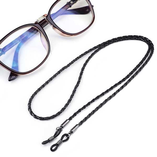 Retro Vävd Glasögonrem Anti-tappad Sport Glasögon Anti-halk Twist Vävd PU Läderkedja O0r5 black one-size