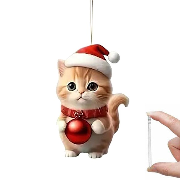 2024 Kattprydnad för Julgran, Julkatt med Tomteluvor Hängande Hänge, Akrylhänge 2D Julkatt Prydnader, Julgran 2 1pcs