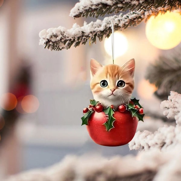 2024 Kattprydnad för Julgran, Julkatt med Tomteluvor Hängande Hänge, Akrylhänge 2D Julkatt Prydnader, Julgran 1 1pcs