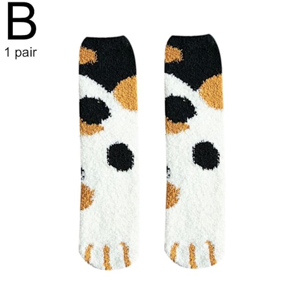 1 Par Varma Vinterstrumpor Flickor Katt Tassar Söta Tjocka Sov Varma Heta Golv^* 4 One size