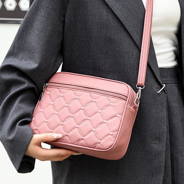Ny Dam Crossbody Väska Praktisk Broderi Diamanter Rutnät Sho Pink One size