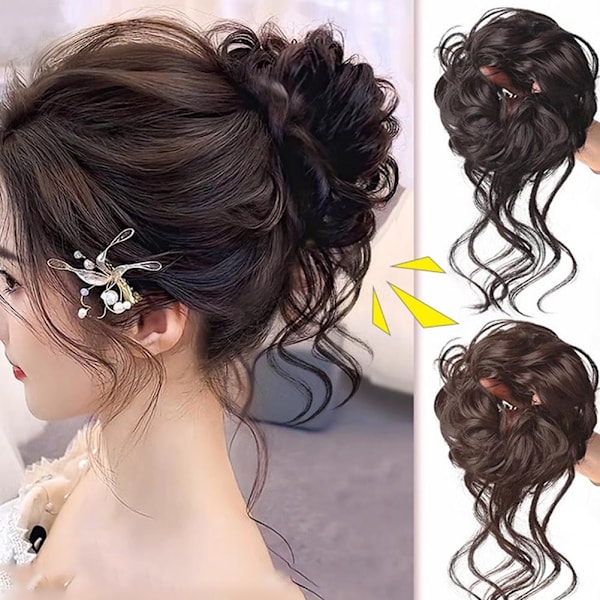 Lädermodell Perukring Högtemperaturtråd Rufsigt Cocktail Lång Dark Brown 1pcs