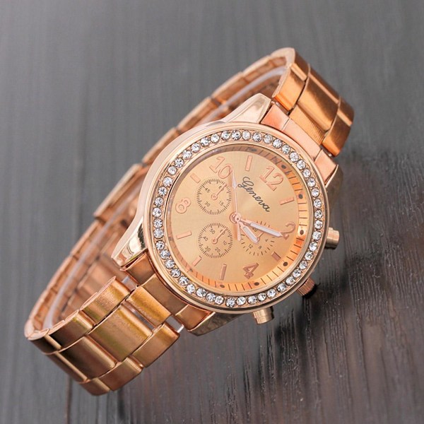 Elegant Damklocka i Rostfritt Stål med Kvartsurverk och Armband i Legeringsstål Rose Gold One size
