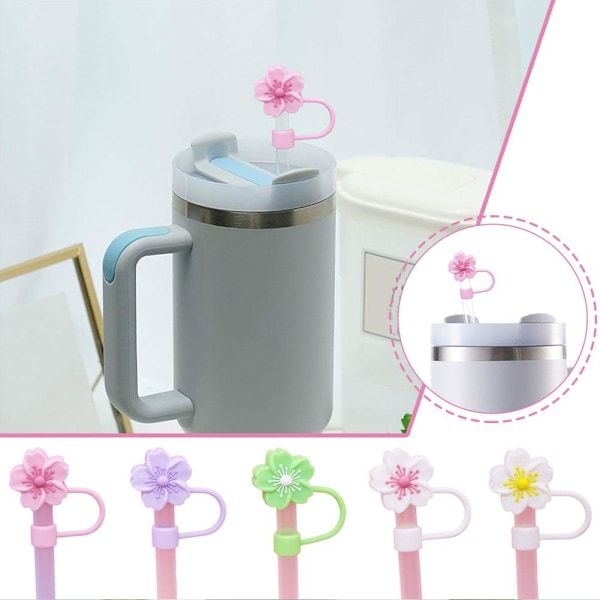 5 st Återanvändbara Söta Blomformade Sugrörstoppar i Silikon Dammtäta Återanvändbara Sugrörsskydd Kopptillbehör Sugrörsplugg pink 1pc 5pcs