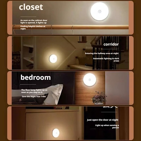 Uppladdningsbar Rörelsesensor Nattlampa, Rörelsesensor Lampa Inomhus, Sladdlös Batteridriven LED Nattlampa med Fäste, Auto-På/Av Liten Ni Warm light 1pcs