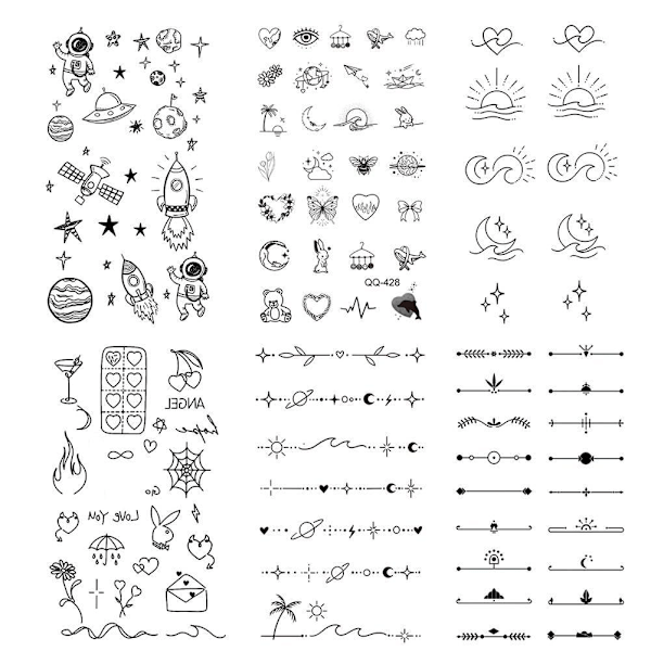 Liten Fräsch Vattentät Tatuering Patch Semi Permanent Och Vattentät Hållbar K1V4 style 6 1pcs