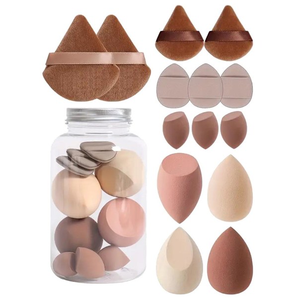 14 st Driftflaska Puff Set Vattendroppe Gourd Diagonal Skuren Puff Smink Ägg Set brown 14pcs