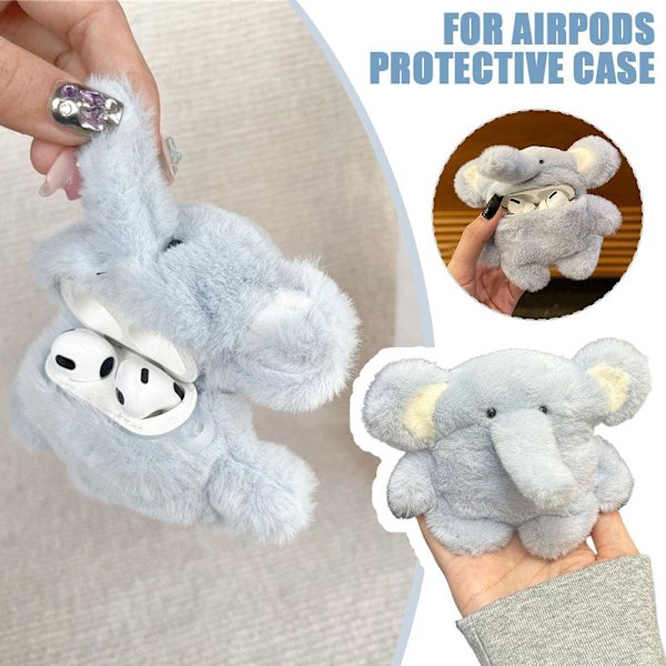 3D Söt Plysch Elefant Plysch Hörlursfodral Skydd Laddare Bofor A elephantA for airpods pro 2