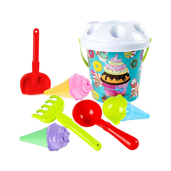 Sommarstrandleksaker Kit för barn Sandset Strandspel Leksak Hinkar Spadar Verktyg D8L4 ice cream tub 1set