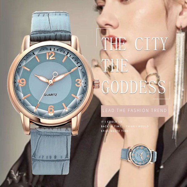 Nytt Mode Casual Dam Quartz Klocka PU Läder Färg Armband Flicka Urtavla Klocka Studentpresenter O0X5 Blue One size