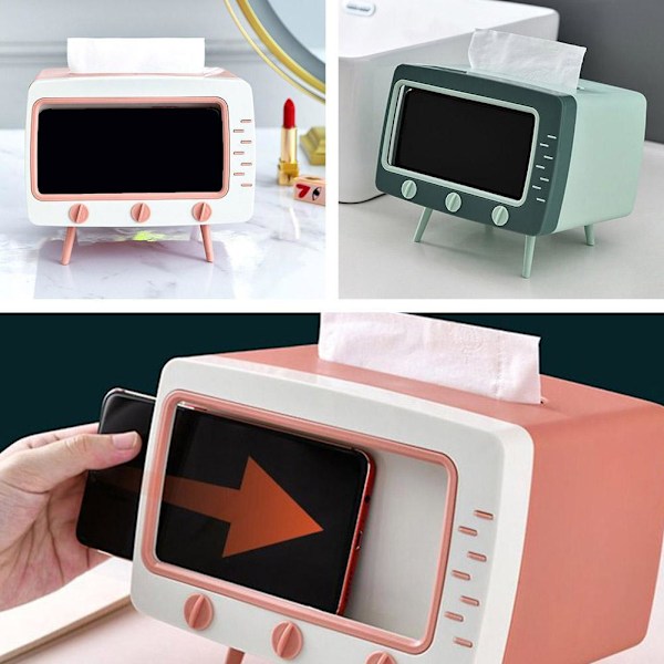 Multifunktionell TV-formad Tissue Box Skrivbords Mobiltelefonhållare Kreativ Telefonhållare Mobil K6w2 white 1set