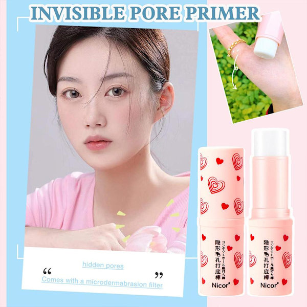 1/2x Magisk Pore Eraser Vattentät Ansiktsprimer Stick Primer Priming NICE O9D3 pinkA 8g 2pcs