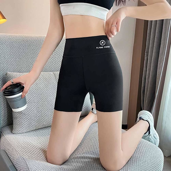 Åtdragande byxor för mage och höfter, anti-genomskinliga yoga ice silk sömlösa leggings, träningsbyxor för damer, yogashorts black XL