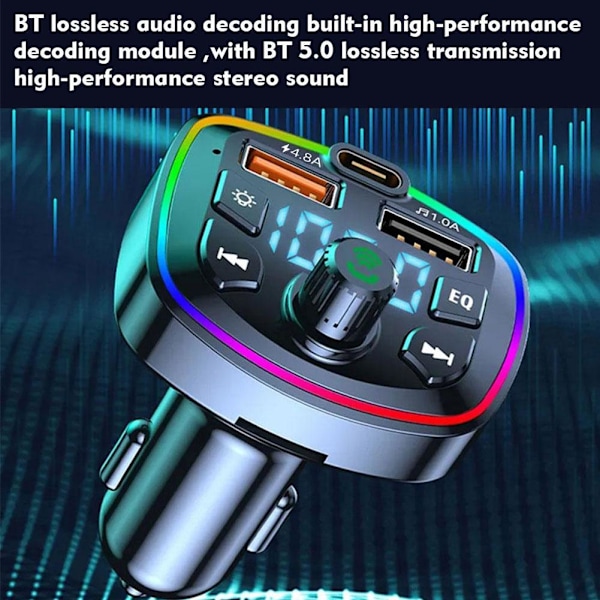 Billaddare FM-sändare Bluetooth 5.0 Handsfree Dubbel True 3.1A Port USB F7E0