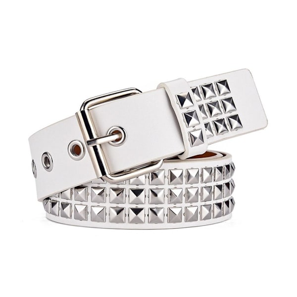 Punk Rock Silver Svart Metall Nitar Pyramid Studs Svart Läder med Bälte. White One size