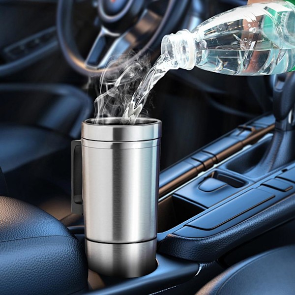12V/24V Bil Värmekopp Vattenkokare 450ml Stål Kaffe Elektrisk Kopp Snabb~ SilverA 12V