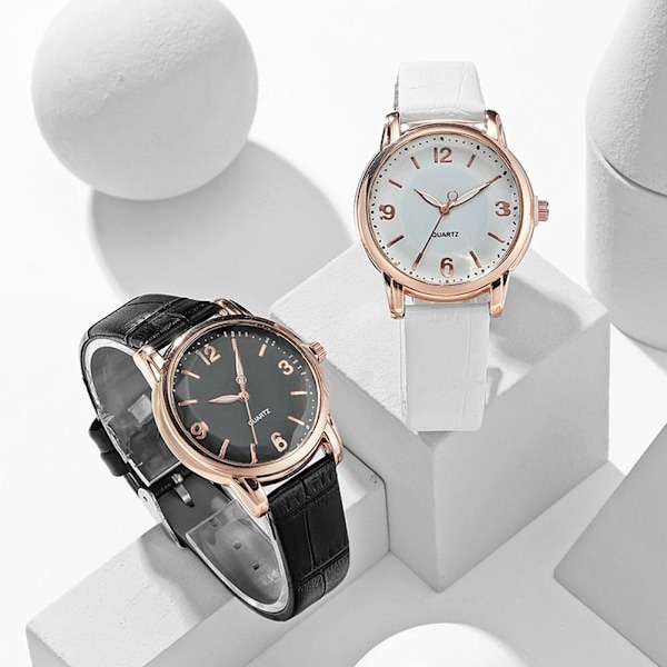 Nytt Mode Casual Dam Quartz Klocka PU Läder Färg Armband Flicka Urtavla Klocka Studentpresenter O0X5 White One size