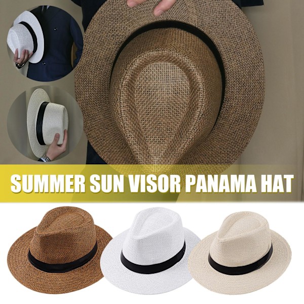 Sommar Strand Solhattar för Män Bredbrättad Stråhatt Panama Fedora Vikbar Rese Packbar Stråhatt white one size