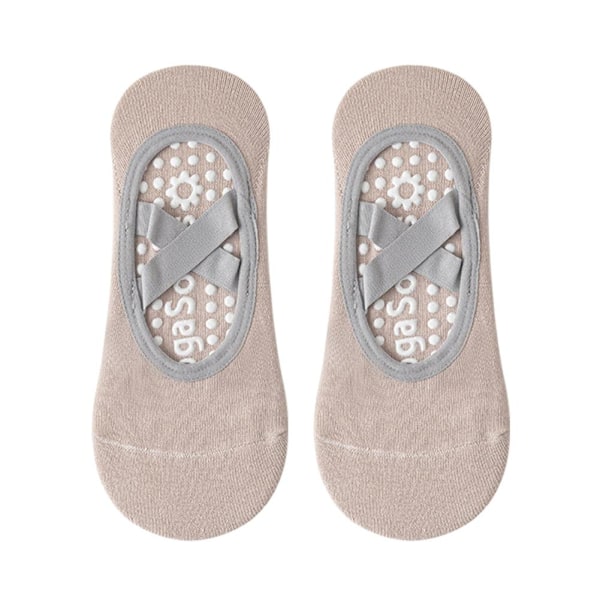 Yoga Strumpor Halkfria Svettabsorberande Andningsbara Inomhusgolv Träning Beige One size