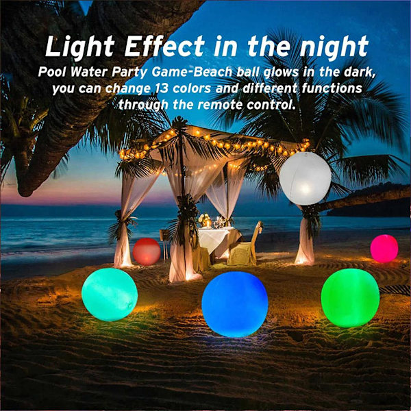 16 tum LED Strandboll 16 Färger Ändra Ljus Pool ι) Boll х> B9U0
