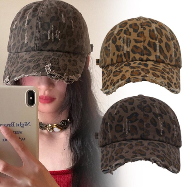 Basebollkeps Leopardmönster Retrostil För Kvinnor Trendig På Stan Cool Personlighet Får Ansiktet Att Se Mindre Ut Spetsig Hatt Solskydd khaki One size