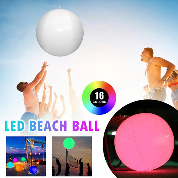 16 tum LED Strandboll 16 Färger Ändra Ljus Pool ι) Boll х> B9U0