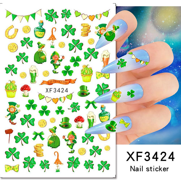 Grön Fyrklöver 3D Nagelstickers För DIY Manikyr Slider style 7 1pcs