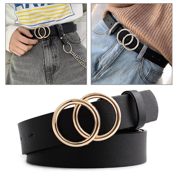 Boho Dam Bälte Dubbel Ring PU Läder Metallspänne Bälten Jeans Mångsidigt Byxbälte Klänning P0K0 Camel one-size