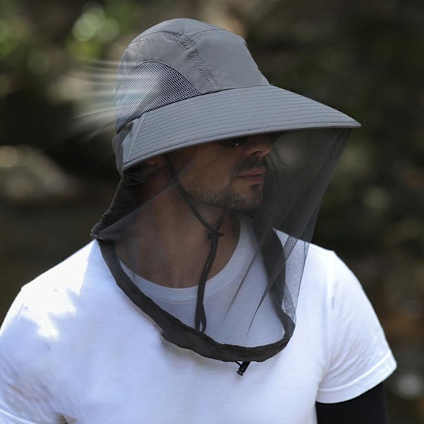 Fiskehatt för utomhusbruk med nätmask, myggsäker och solskydd Light gray 1pc