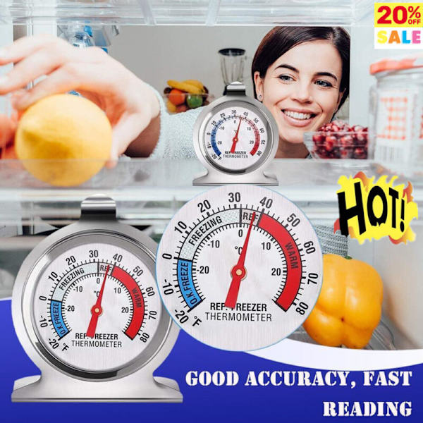 Kylskåpstermometer i stål med urtavla för frys, temperaturmätare U.K-Fast