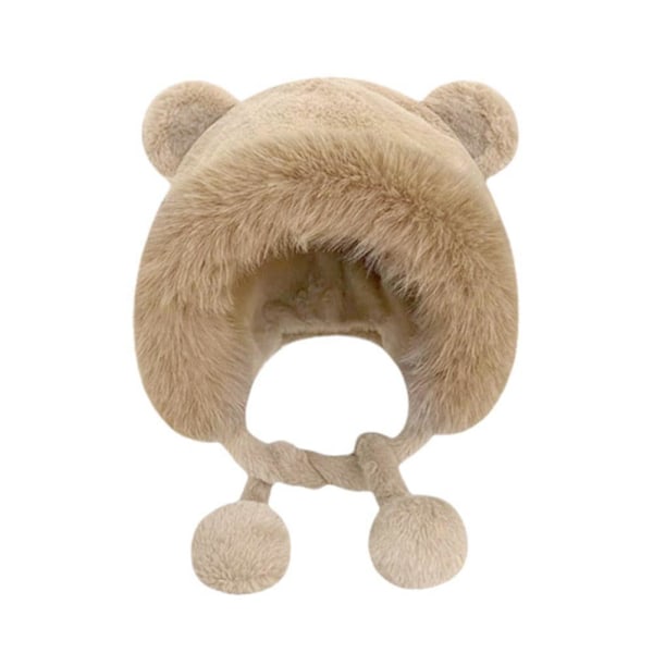 Söt Tvättbjörn Plysch Björn Mössa Dam Vinter Varm Hink Fluffig Mjuk Mössa Öronskydd Mössa A2C3 khaki One size