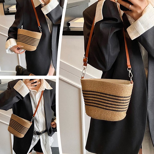 Enkel Retro Sommarvävd Crossbody Väska för Dam, Mångsidig Modeväska Axelremsväska E2d4 Beige&Khaki One size